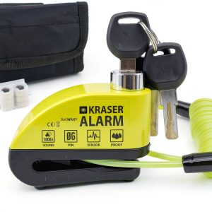 KRASER Motorcycle Disc Lock with Alarm D‑Shape 6mm Yellow/Black-0