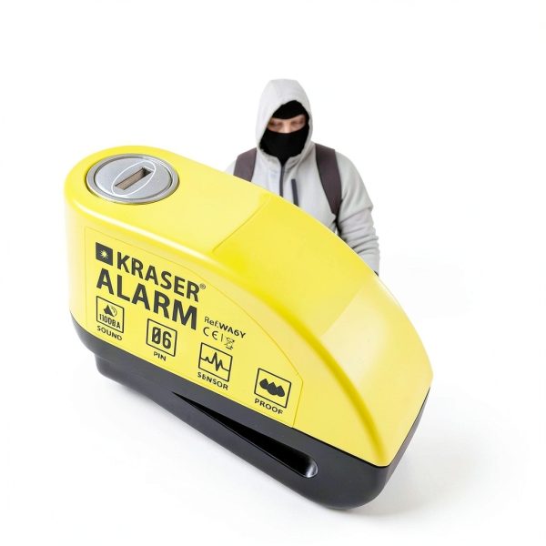 KRASER Motorcycle Disc Lock with Alarm D‑Shape 6mm Yellow/Black-2