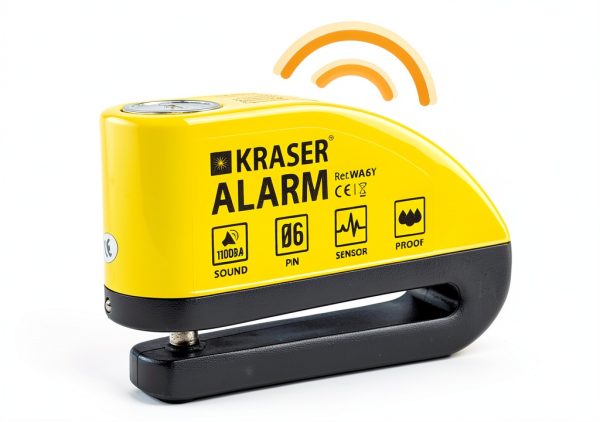 KRASER Motorcycle Disc Lock with Alarm D‑Shape 6mm Yellow/Black-7