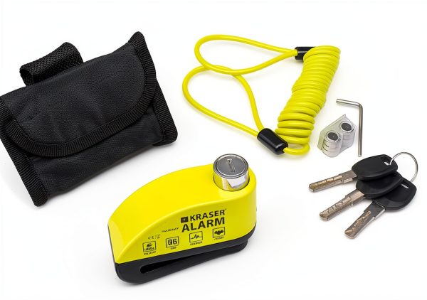KRASER Motorcycle Disc Lock with Alarm D‑Shape 6mm Yellow/Black-6